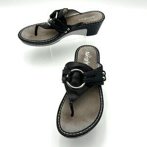 ALEGRIA Lola Thong Wedge Sandals Womens Size 41 Black Silver Leather
